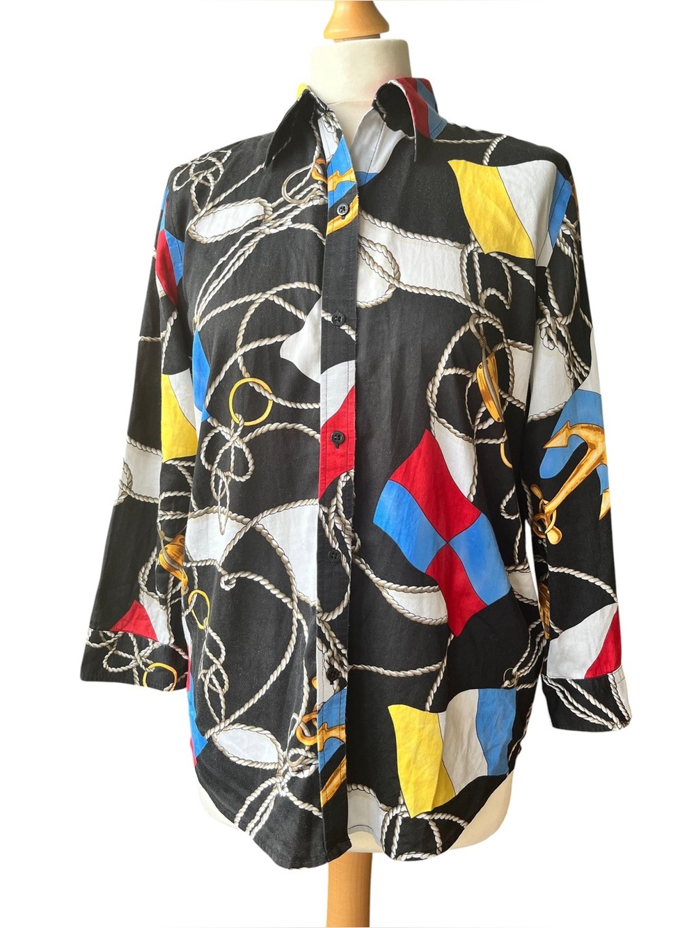 Lauren Ralph Lauren Nautical Rope Print Button Up 2X Coastal Chic Shirt